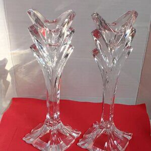 (Set of 2) MIKASA ® Art Deco Tulip Style 25% Lead Crystal Candle Stick Holders